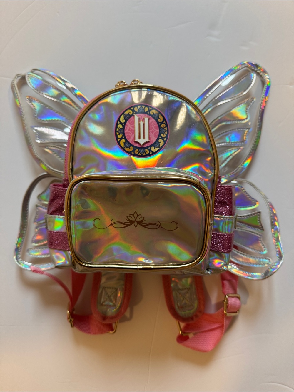 Lola and The Boys Holographic  Silver Wicked Kids Backpack with Pink Accents